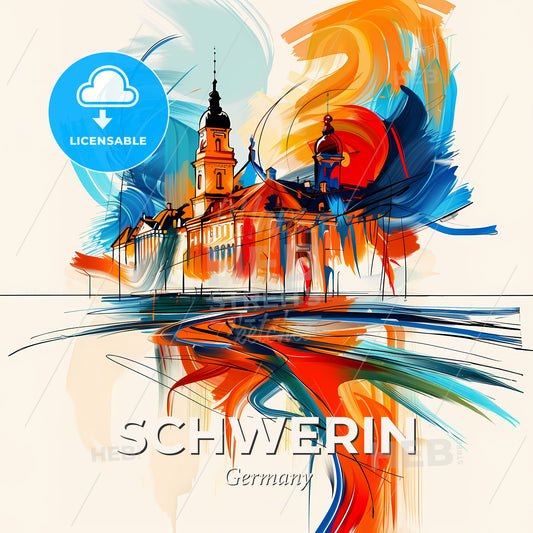 Vibrant Schwerin, Germany - A Painting Of A Building With Colorful Paint - Square format print template