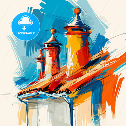 Vibrant Scottsdale, Arizona - A Painting Of A Building With Chimneys