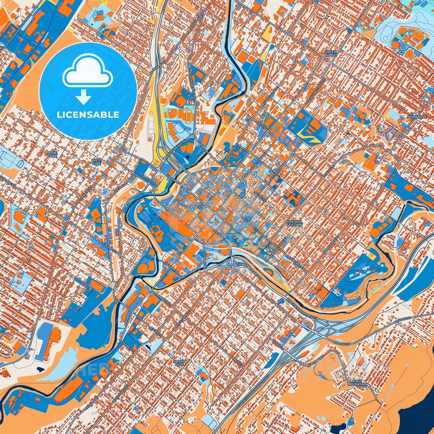 Colorful Scranton Street Map with Labels and Buildings