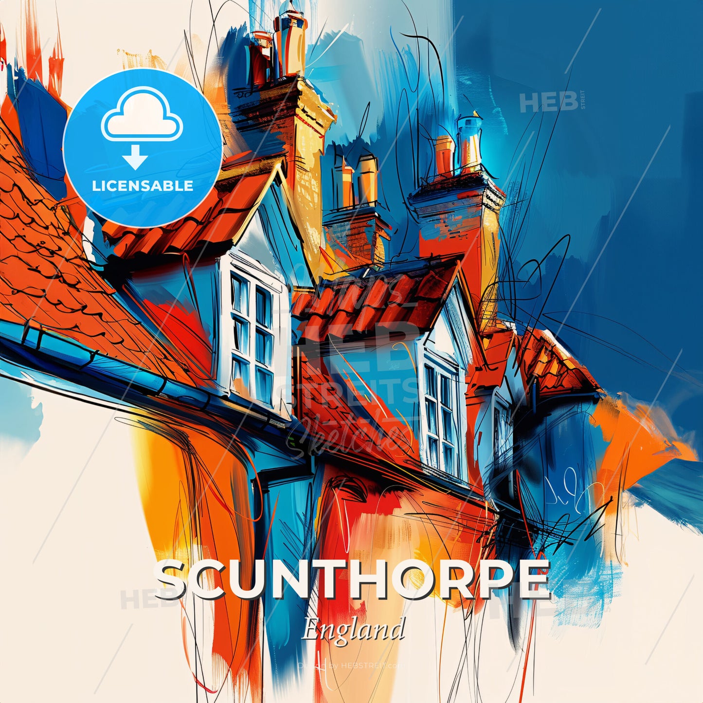 Vibrant Scunthorpe, England - A Painting Of A House - Square format print template