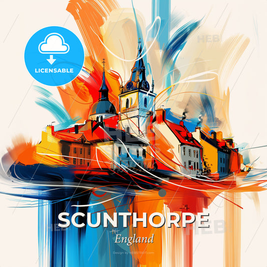 Vibrant Scunthorpe, England - A Painting Of A Building - Square format print template