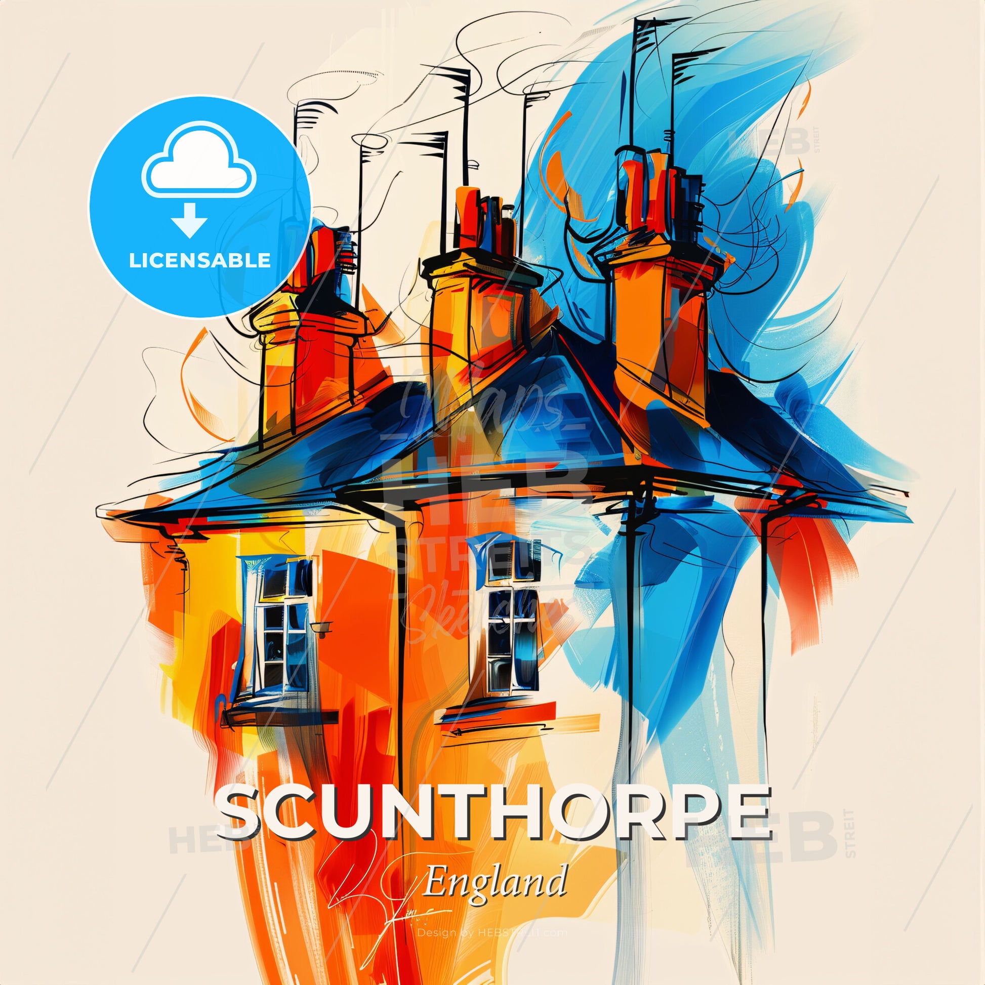 Vibrant Scunthorpe, England - A Painting Of A House - Square format print template