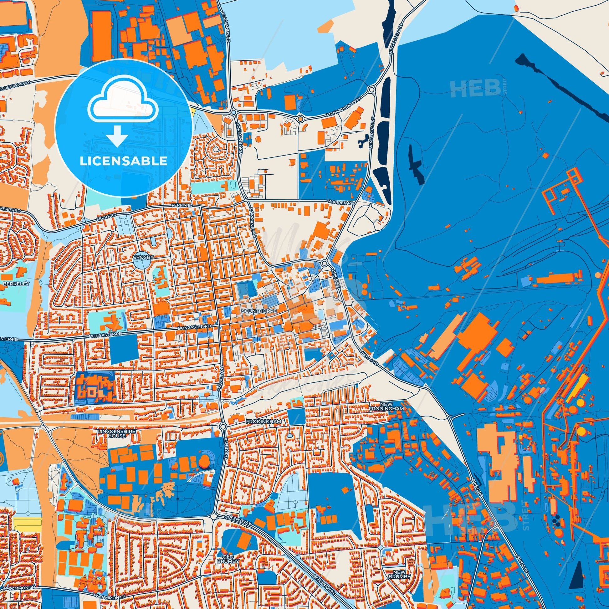 Colorful Scunthorpe Street Map with Labels and Buildings