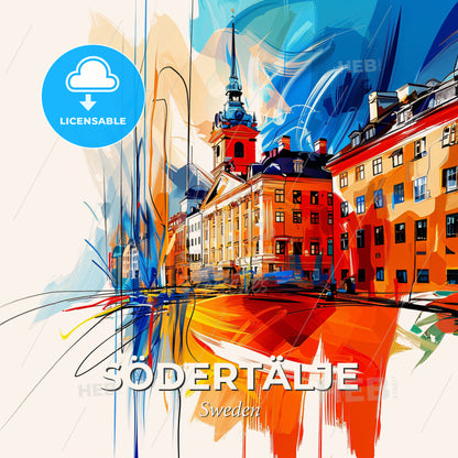 Vibrant Södertälje, Sweden - A Colorful Painting Of Buildings - Square format print template