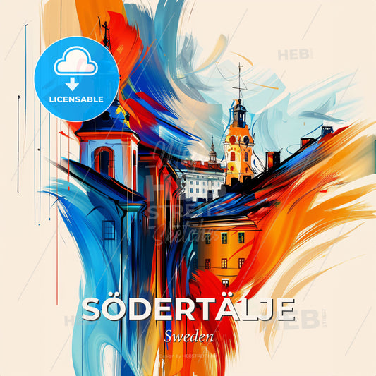 Vibrant Södertälje, Sweden - A Painting Of Buildings And A Colorful Brushstroke - Square format print template