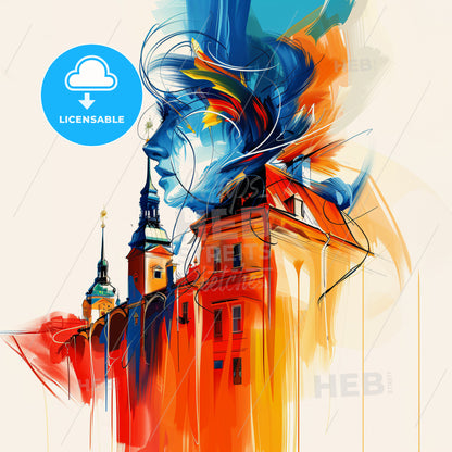 Vibrant Södertälje, Sweden - A Painting Of A Woman's Face And A Building