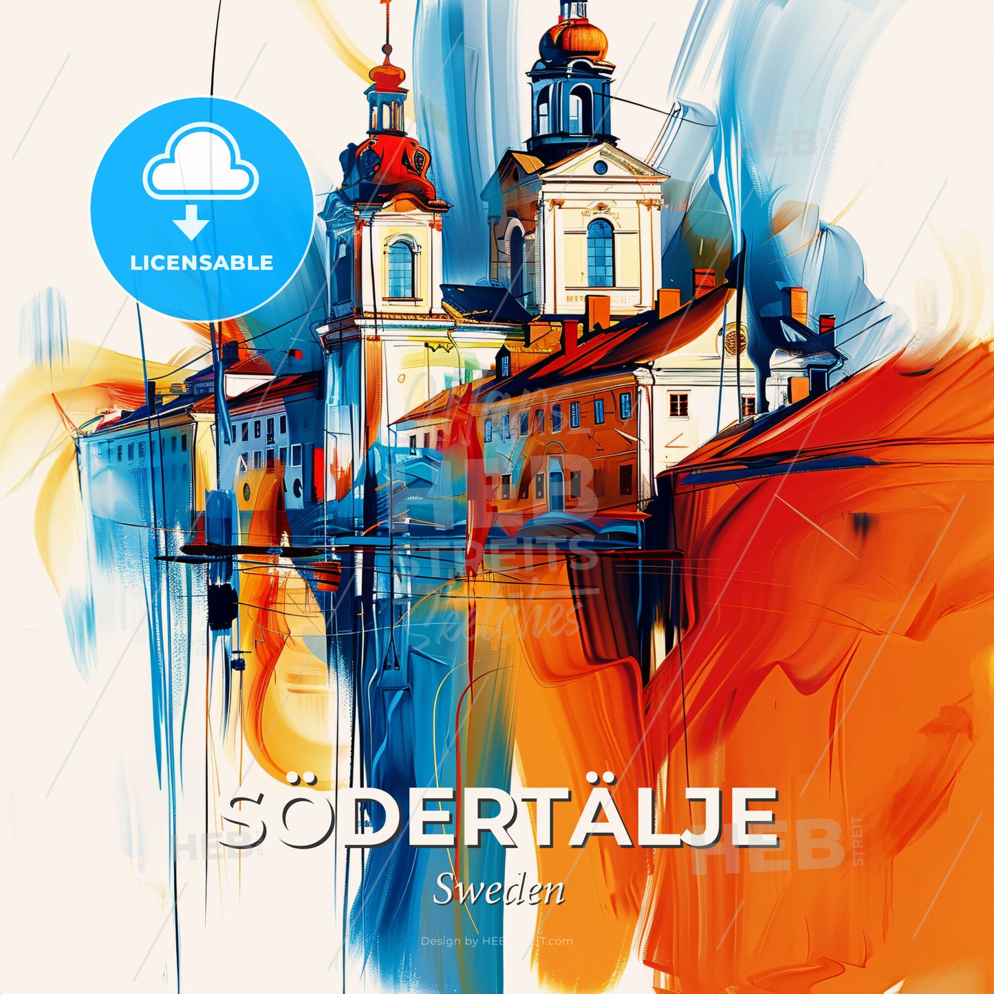 Vibrant Södertälje, Sweden - A Painting Of A Building With Towers And A Colorful Background - Square format print template