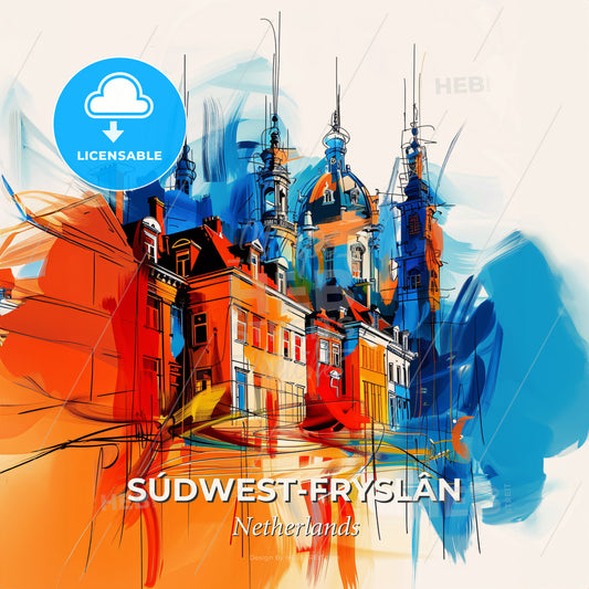 Vibrant Súdwest-Fryslân, Netherlands - A Colorful Painting Of Buildings - Square format print template