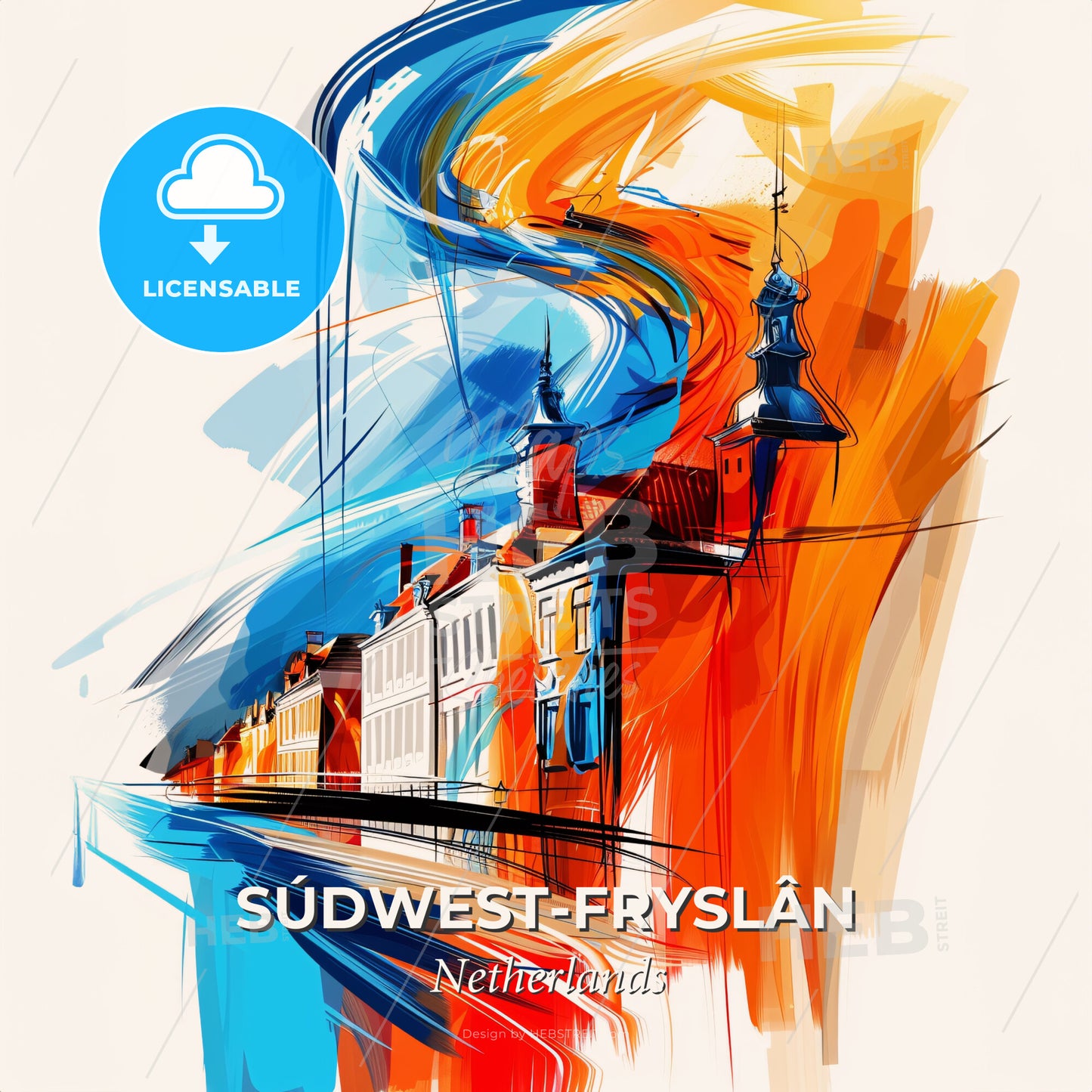 Vibrant Súdwest-Fryslân, Netherlands - A Colorful Painting Of Buildings - Square format print template