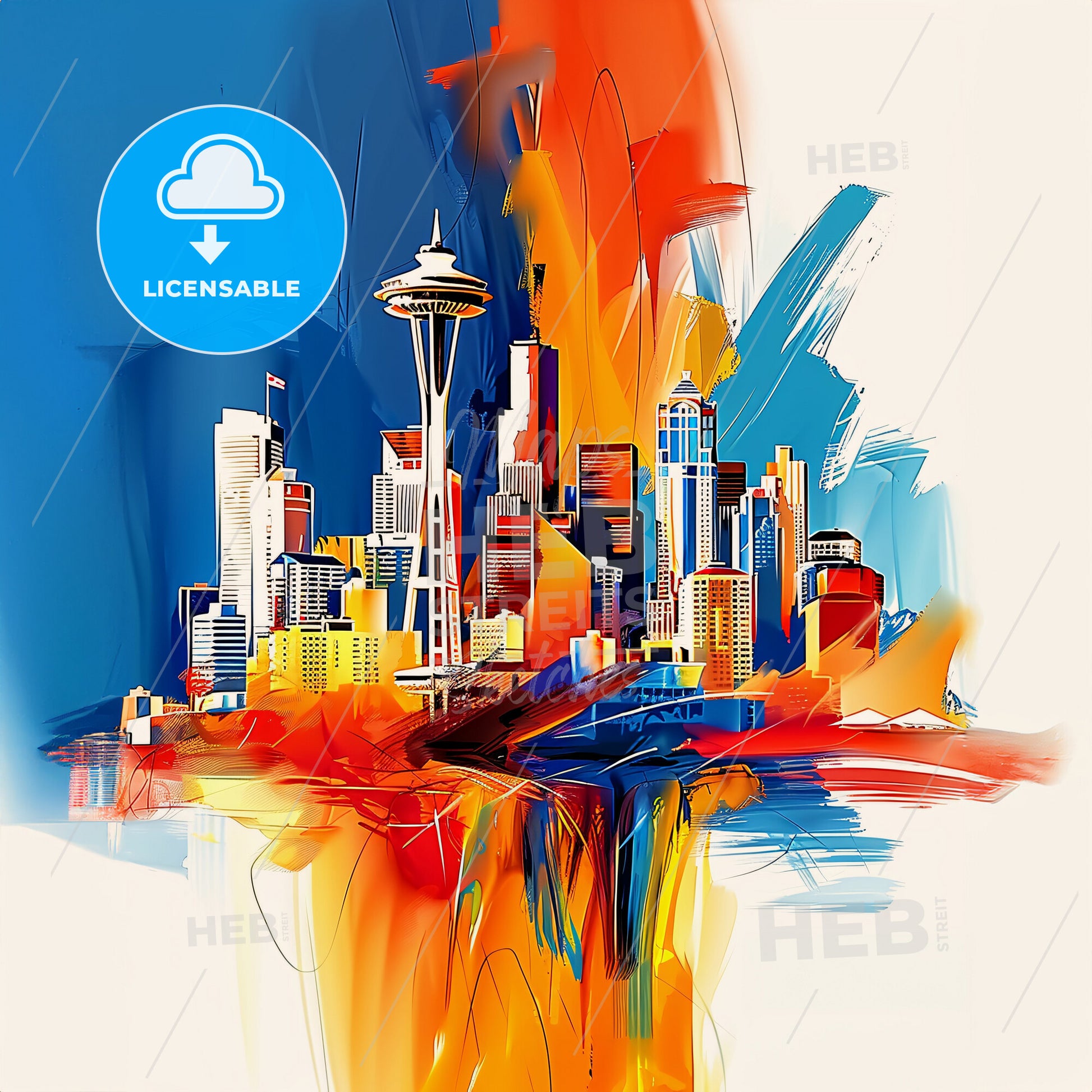 Vibrant Seattle, Washington - A Colorful Cityscape With A Space Needle