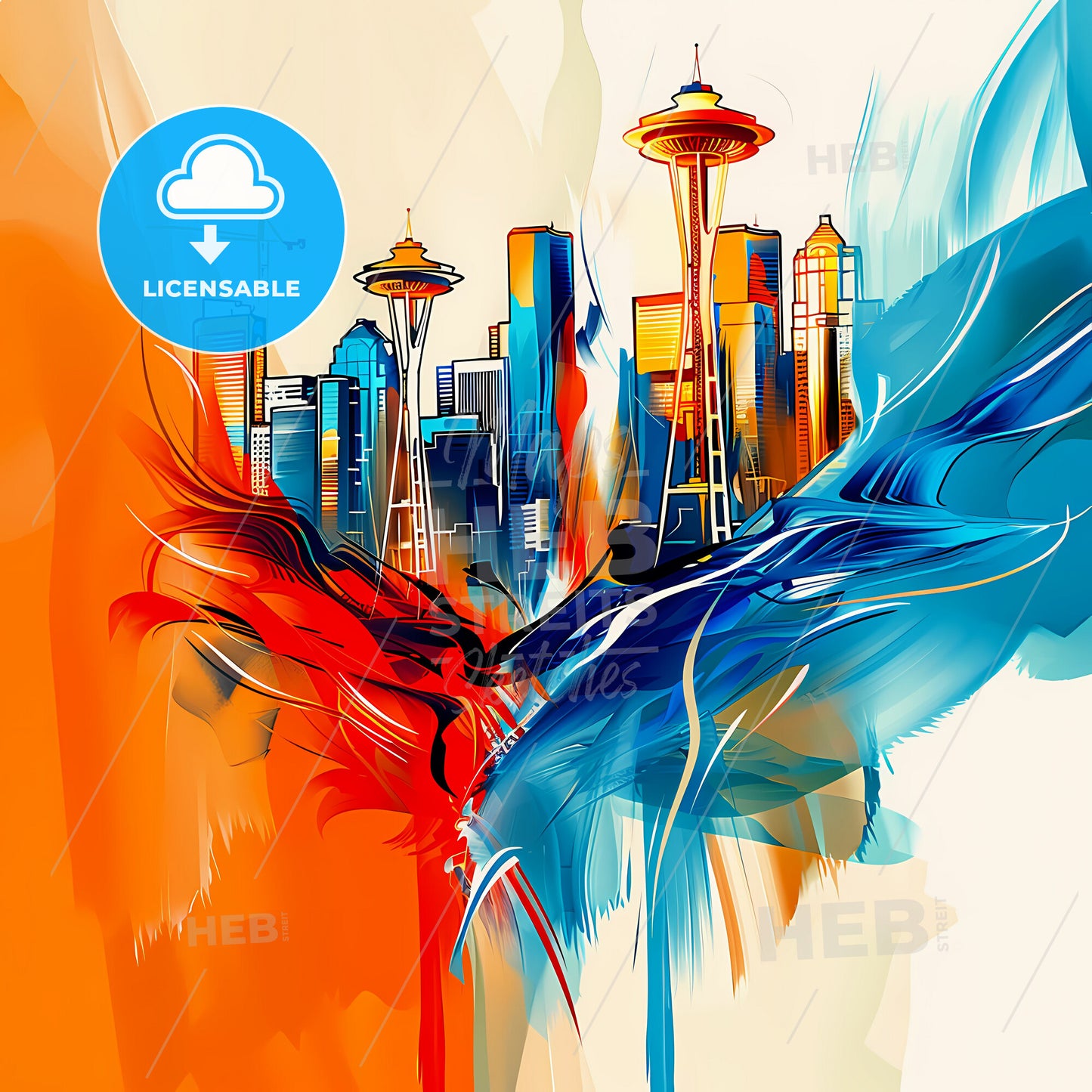 Vibrant Seattle, Washington - A Painting Of A City