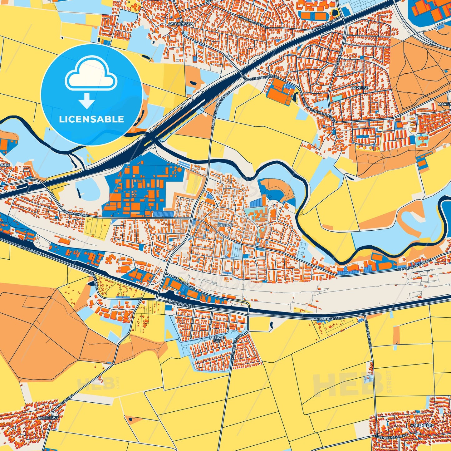 Colorful Seelze Street Map with Labels and Buildings