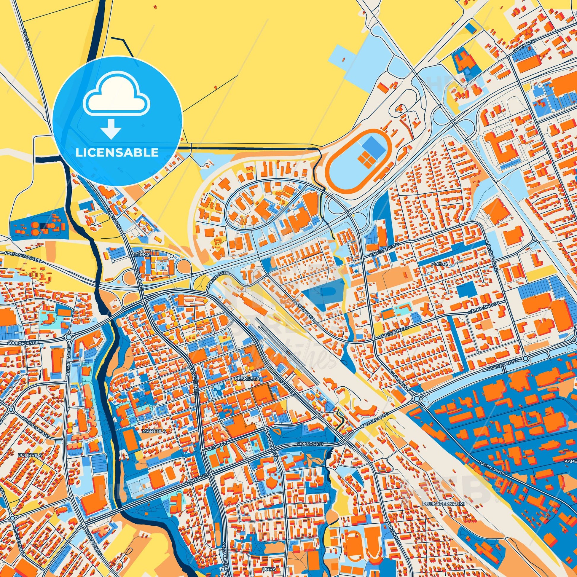 Colorful Seinäjoki Street Map with Labels and Buildings