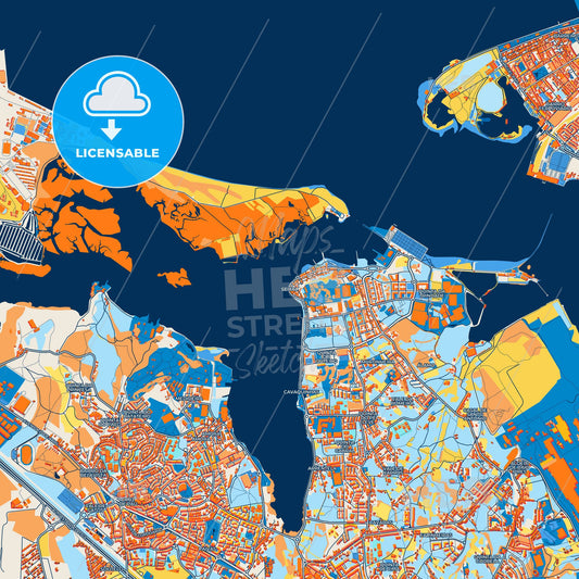 Colorful Seixal Street Map with Labels and Buildings