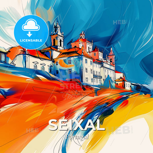 Vibrant Seixal, Portugal - A Painting Of A Building - Square format print template
