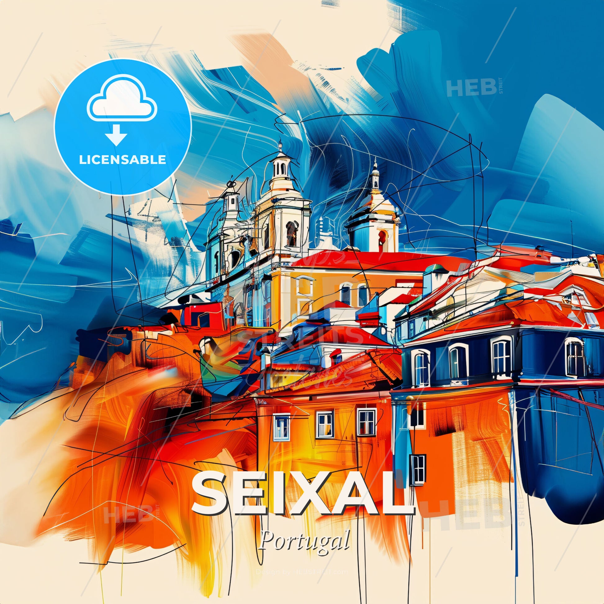 Vibrant Seixal, Portugal - A Painting Of A Building - Square format print template