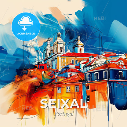Vibrant Seixal, Portugal - A Painting Of A Building - Square format print template