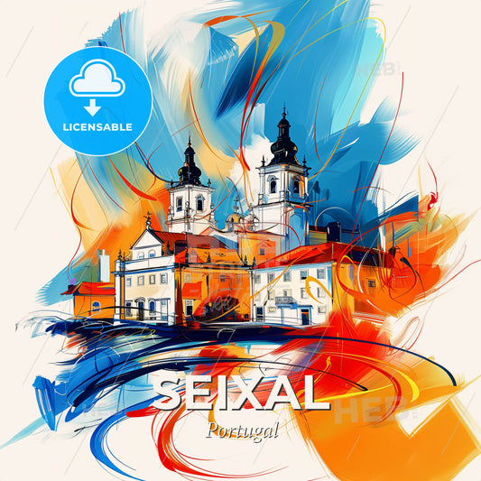 Vibrant Seixal, Portugal - A Painting Of A Building - Square format print template