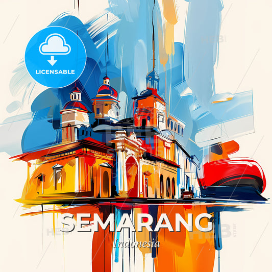 Vibrant Semarang, Indonesia - A Painting Of A Building - Square format print template