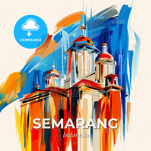 Vibrant Semarang, Indonesia - A Painting Of A Building - Square format print template