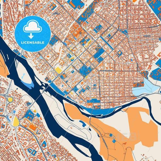 Colorful Semey Street Map with Labels and Buildings