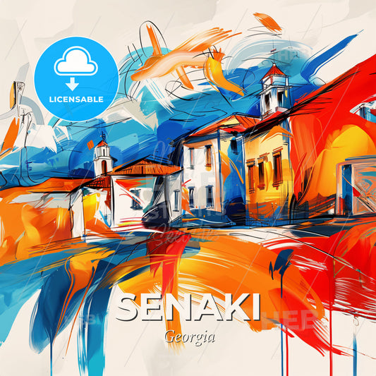 Vibrant Senaki, Georgia - A Colorful Painting Of Buildings - Square format print template