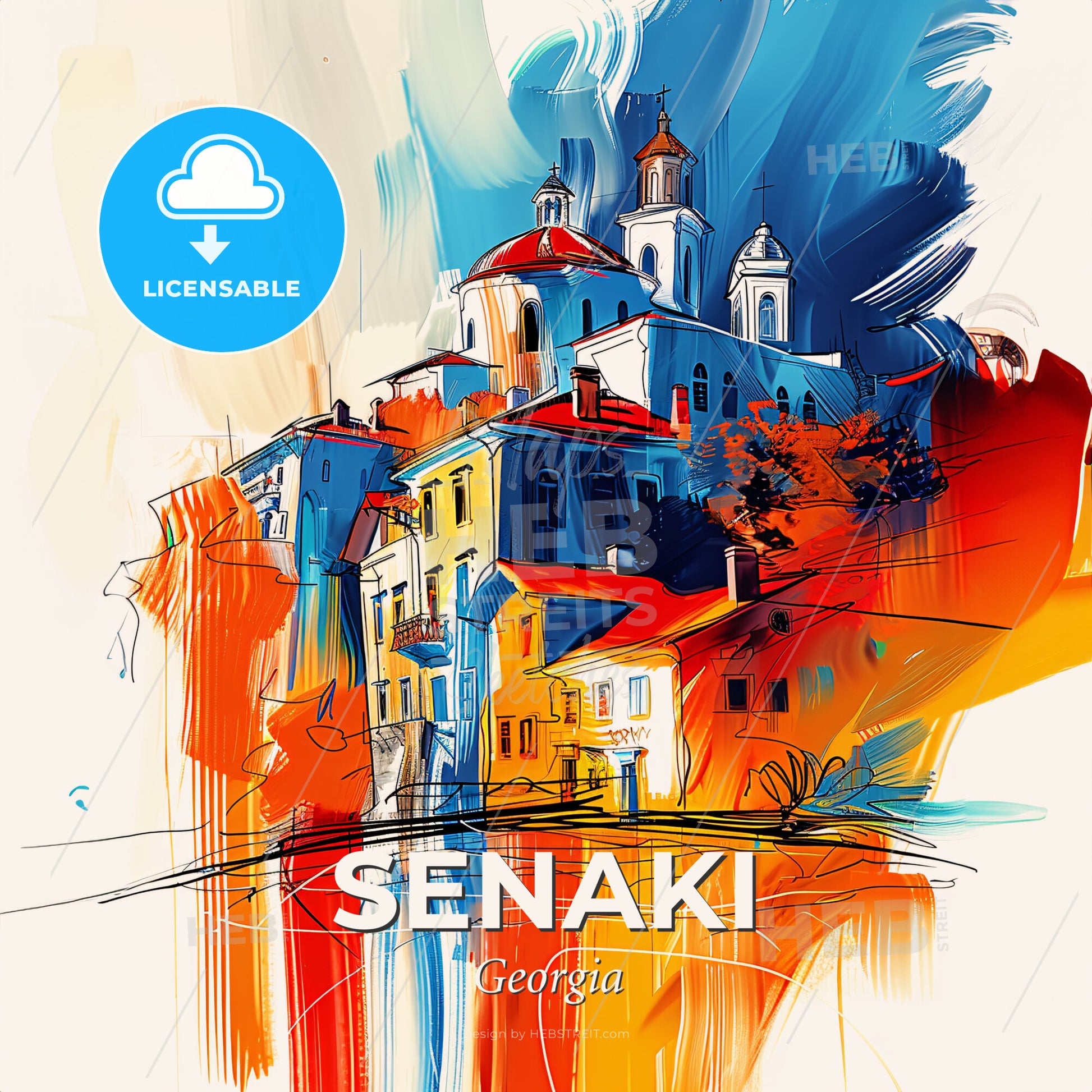 Vibrant Senaki, Georgia - A Painting Of A Building - Square format print template