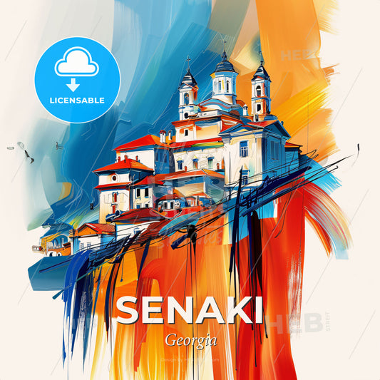 Vibrant Senaki, Georgia - A Painting Of A Building - Square format print template