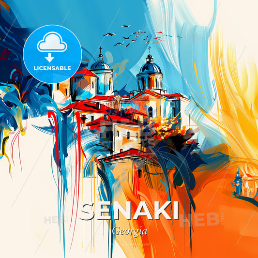 Vibrant Senaki, Georgia - A Painting Of A Building - Square format print template