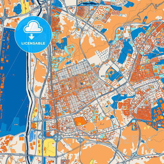 Colorful Seongnam Street Map with Labels and Buildings