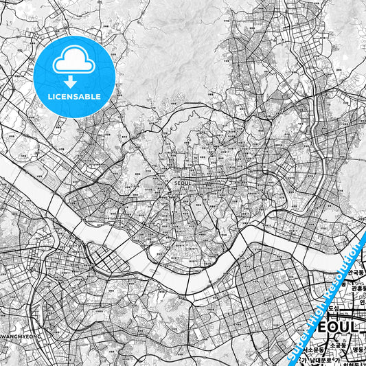 Seoul, South Korea light map with streetnames, citynames and districts