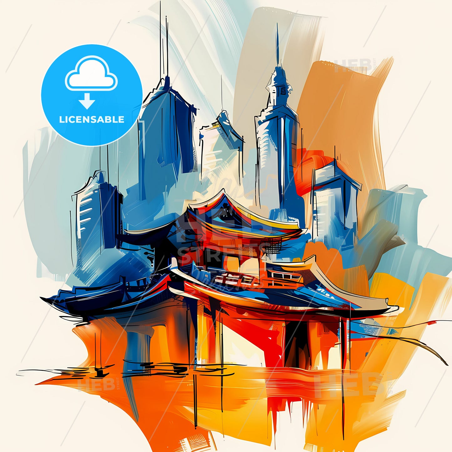 Vibrant Seoul, South Korea - A Painting Of A City