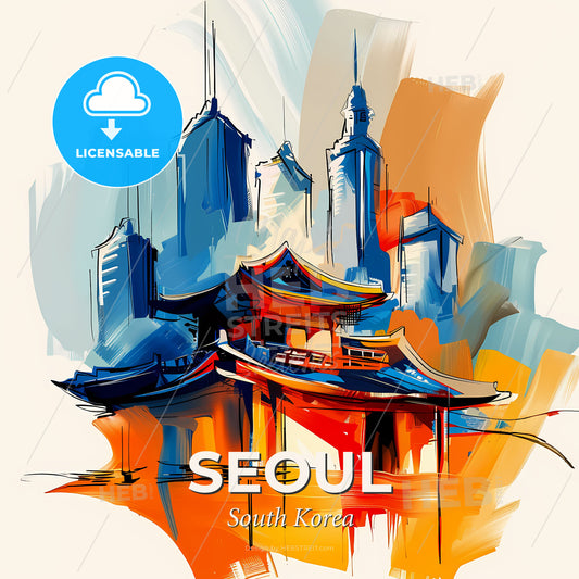 Vibrant Seoul, South Korea - A Painting Of A City - Square format print template