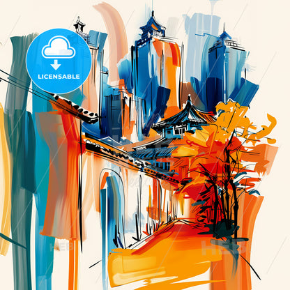 Vibrant Seoul, South Korea - A Painting Of A City