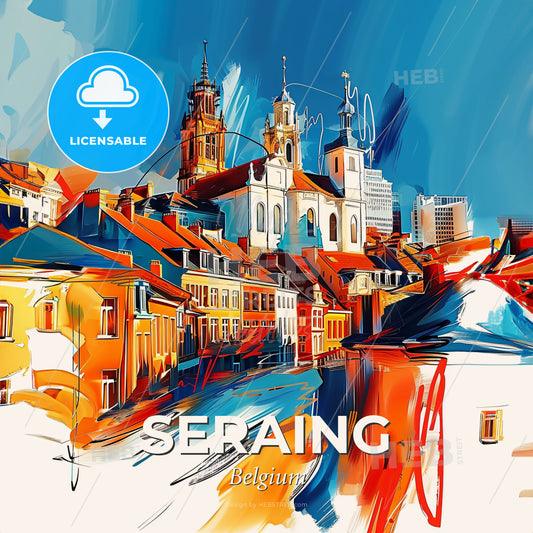 Vibrant Seraing, Belgium - A Colorful Cityscape With Buildings And Towers - Square format print template
