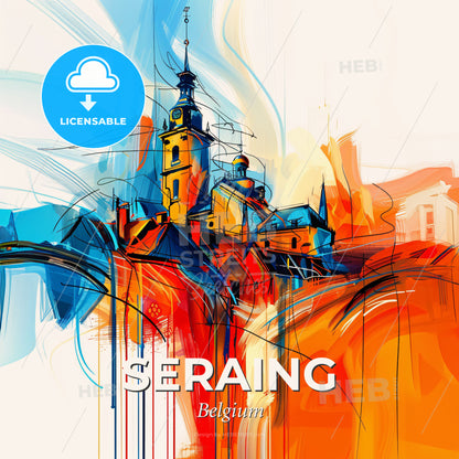 Vibrant Seraing, Belgium - A Painting Of A Building - Square format print template