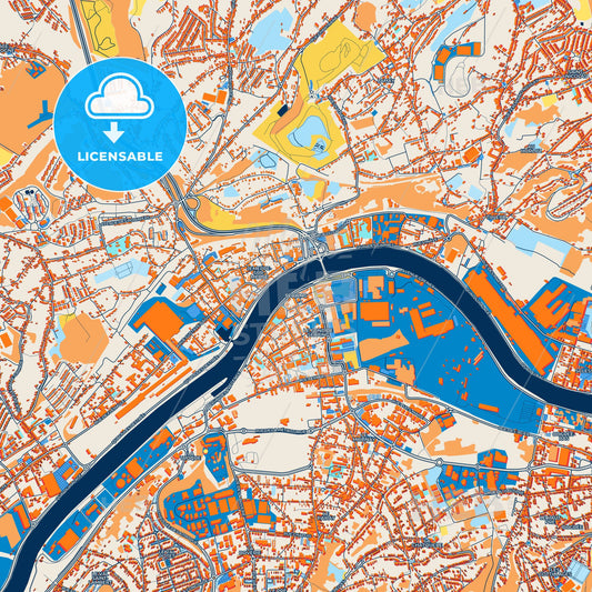 Colorful Seraing Street Map with Labels and Buildings