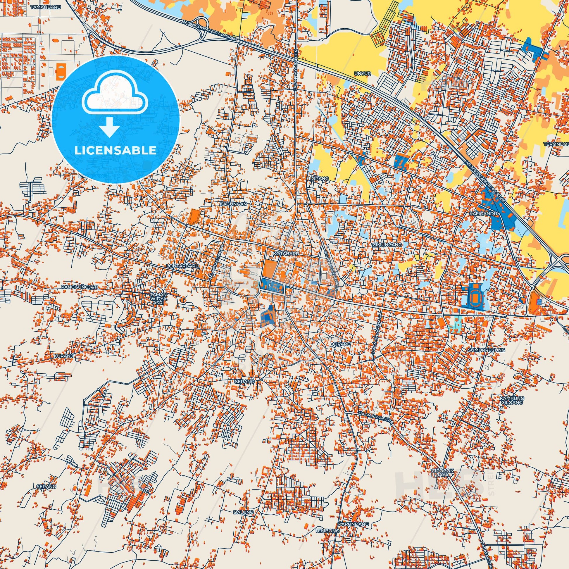 Colorful Serang Street Map with Labels and Buildings