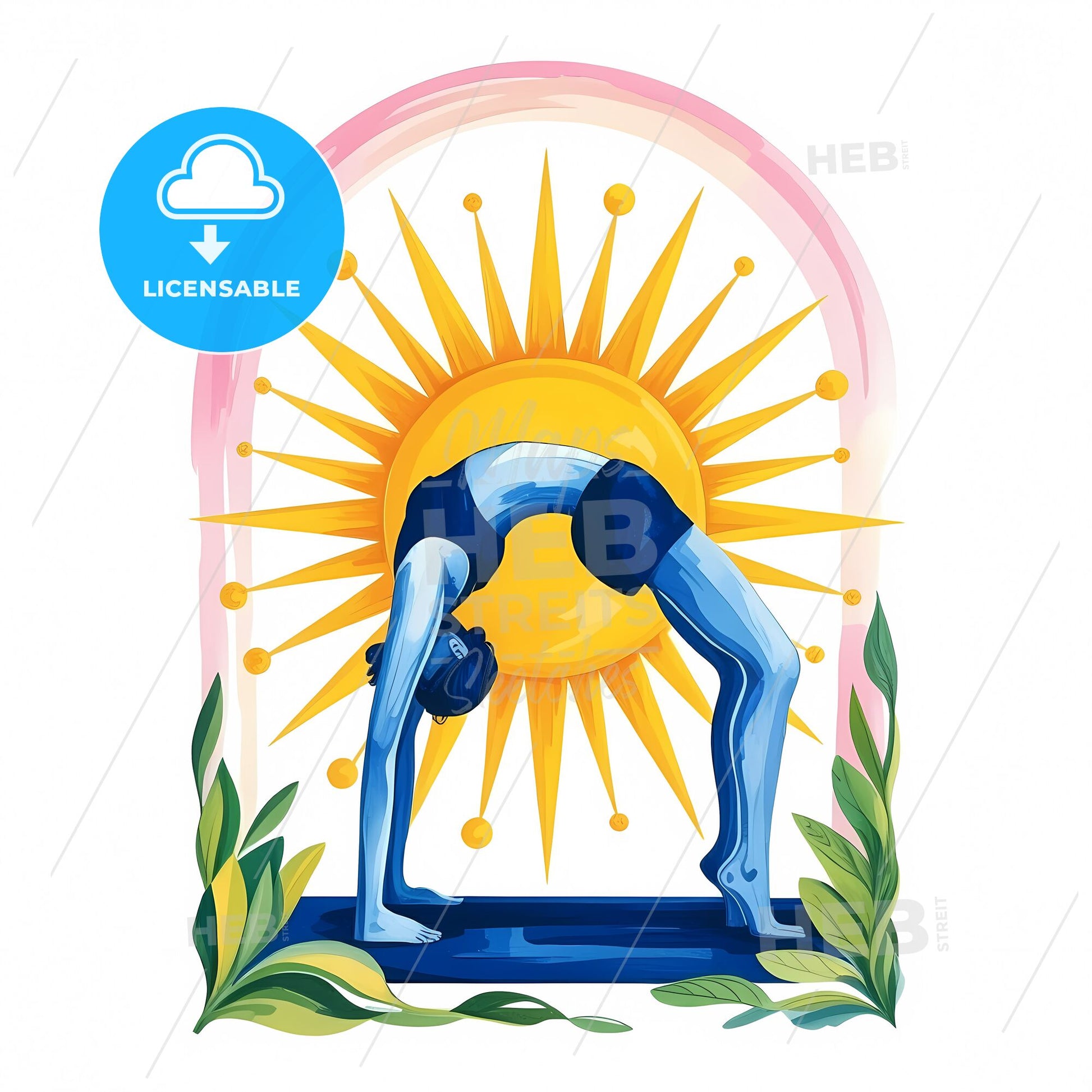 Serene Bridge Pose: Minimalist Yoga Art with a Radiant Sunburst