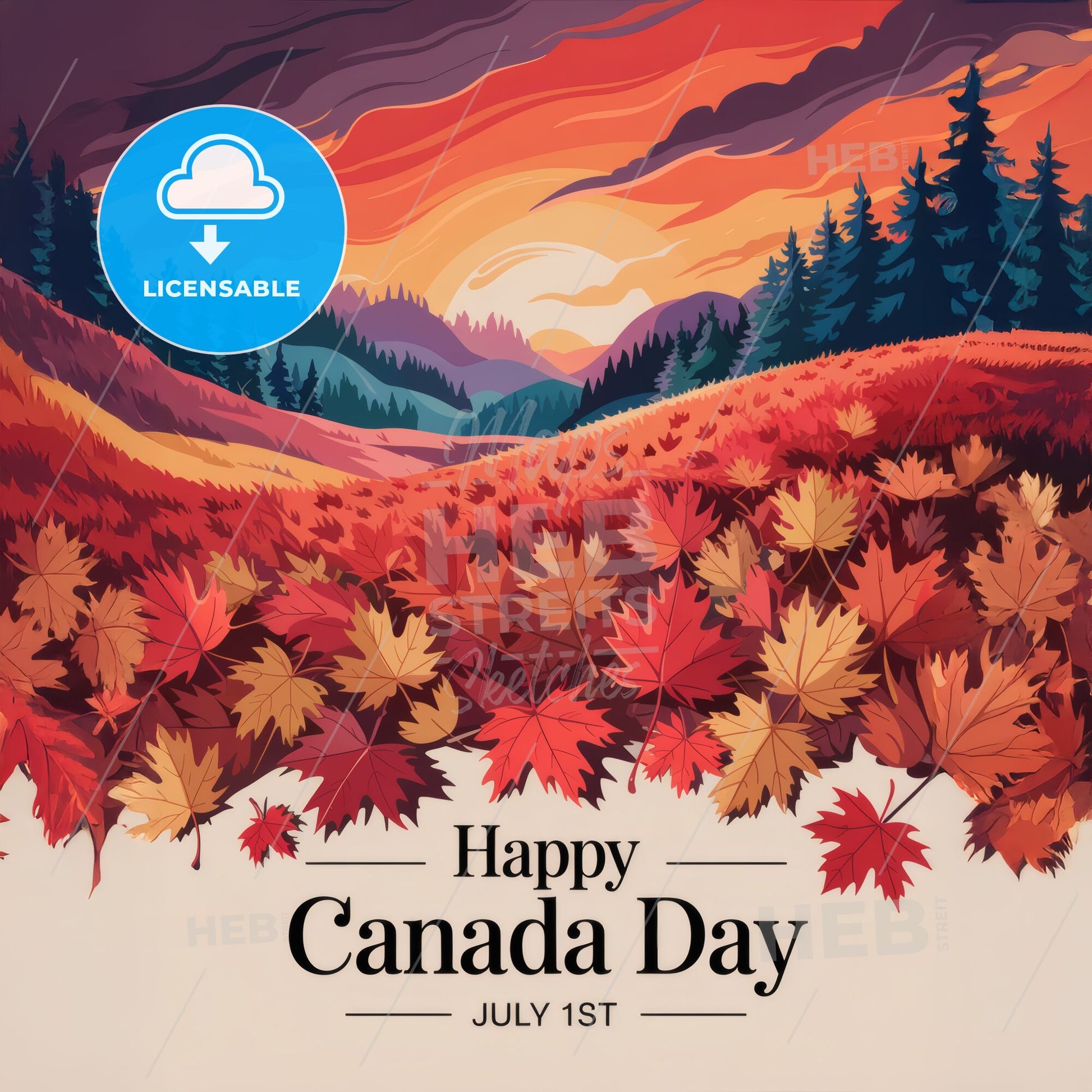 Serene Canadian Sunset: A Vibrant Tribute with Maple Leaves for Canada Day