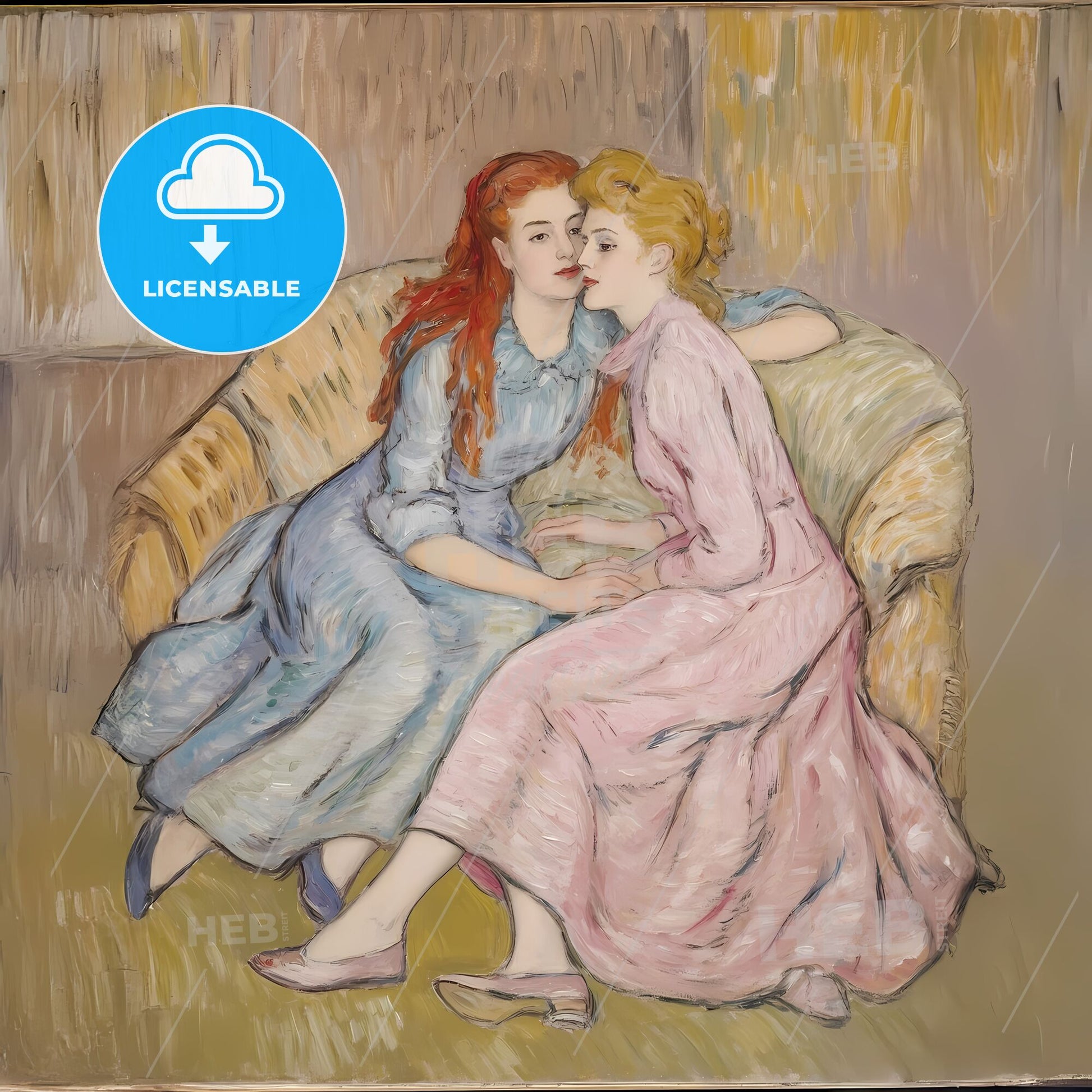 Serene Companionship: Two Figures Embracing Comfort on a Sofa