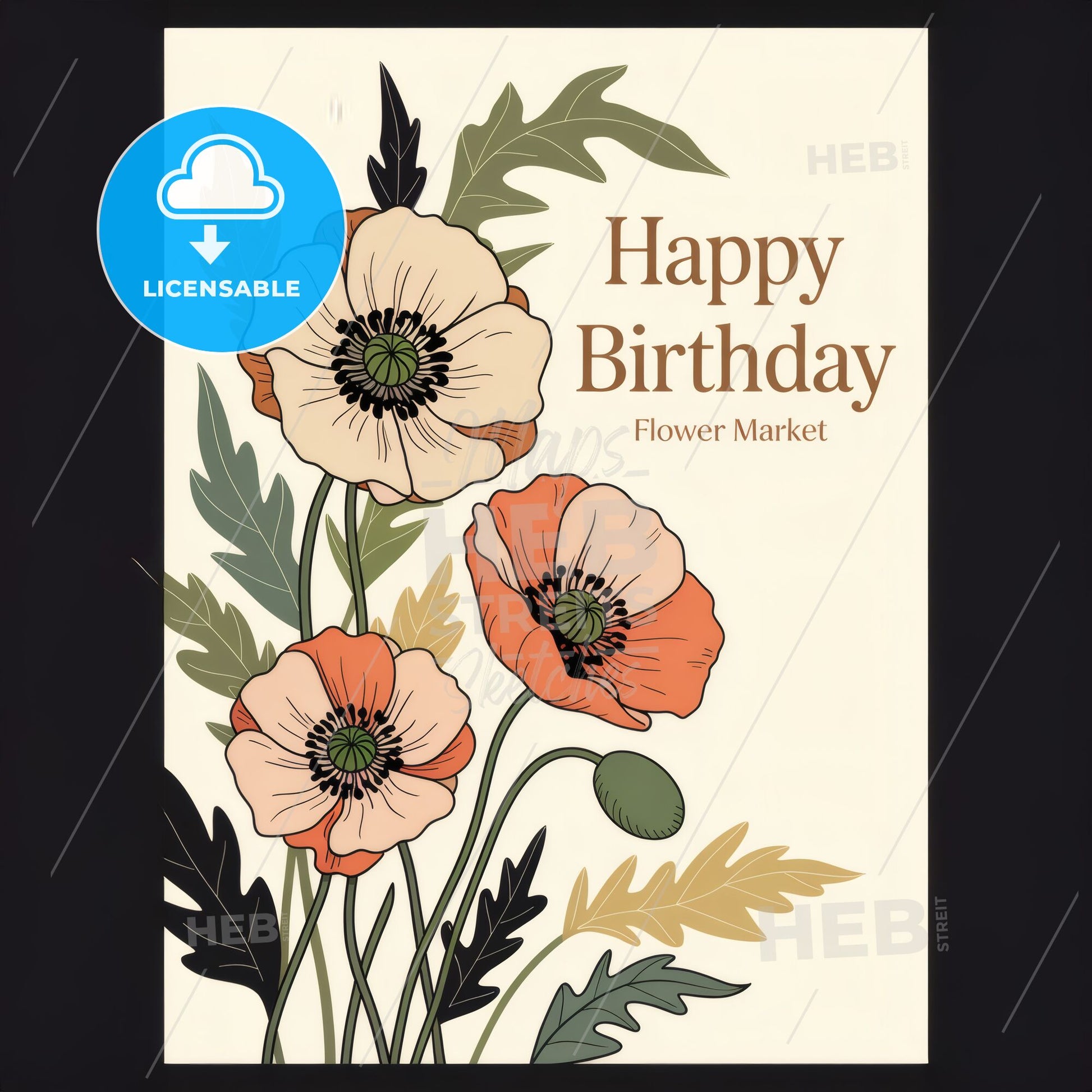 Serene Pastel Poppy Garden: Minimalist Botanical Art Print for Modern Decor