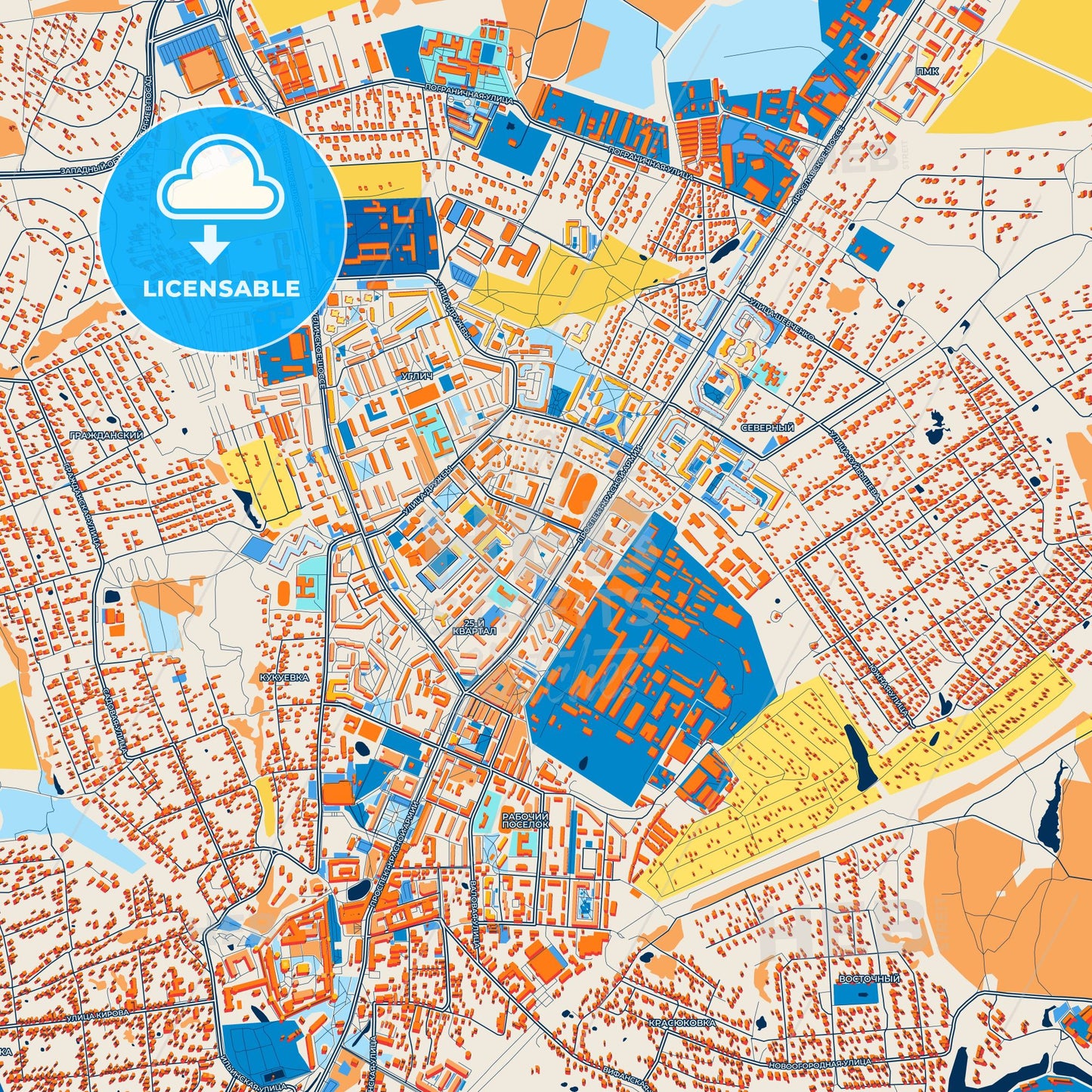 Colorful Sergiyev Posad Street Map with Labels and Buildings