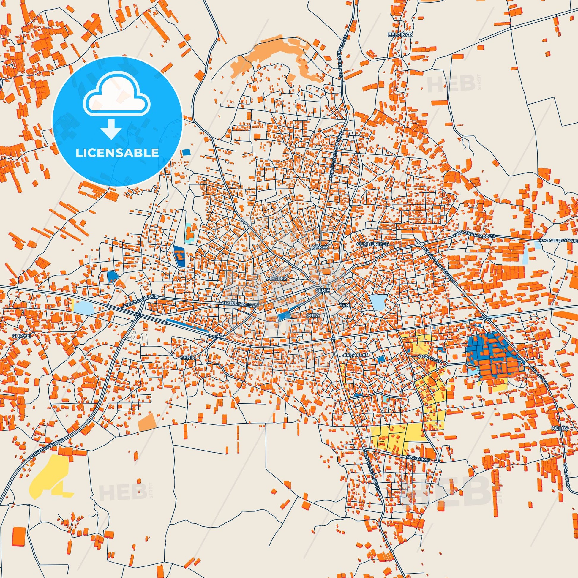 Colorful Serik Street Map with Labels and Buildings