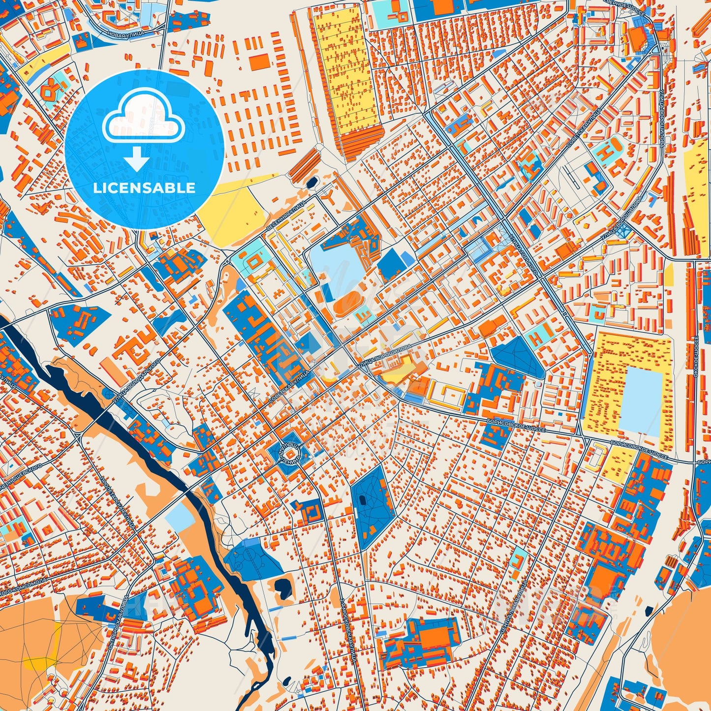 Colorful Serpukhov Street Map with Labels and Buildings