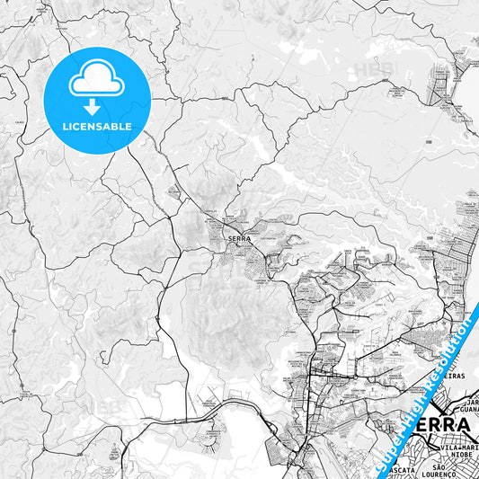 Serra, Brazil light map with streetnames, citynames and districts