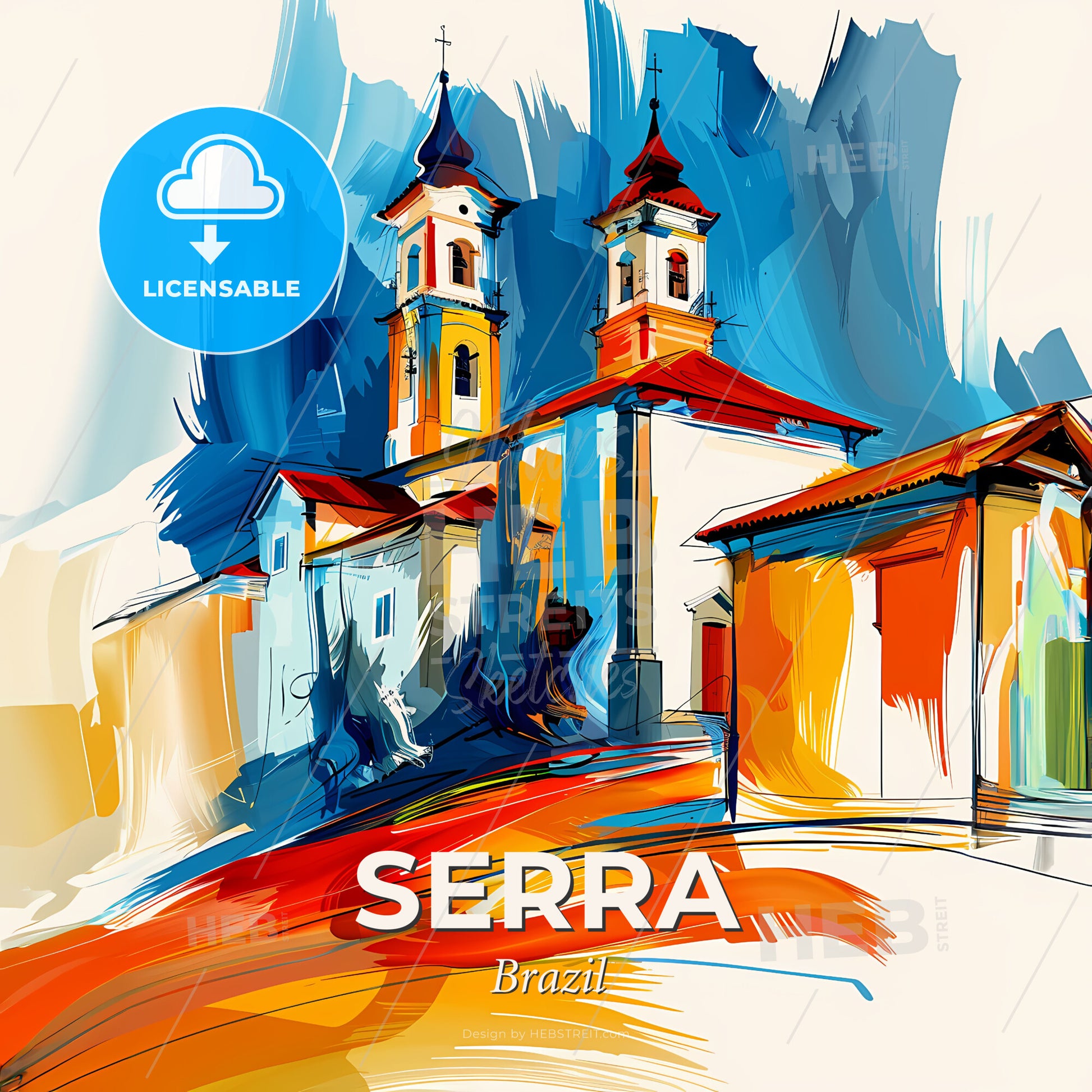 Vibrant Serra, Brazil - A Painting Of A Church - Square format print template