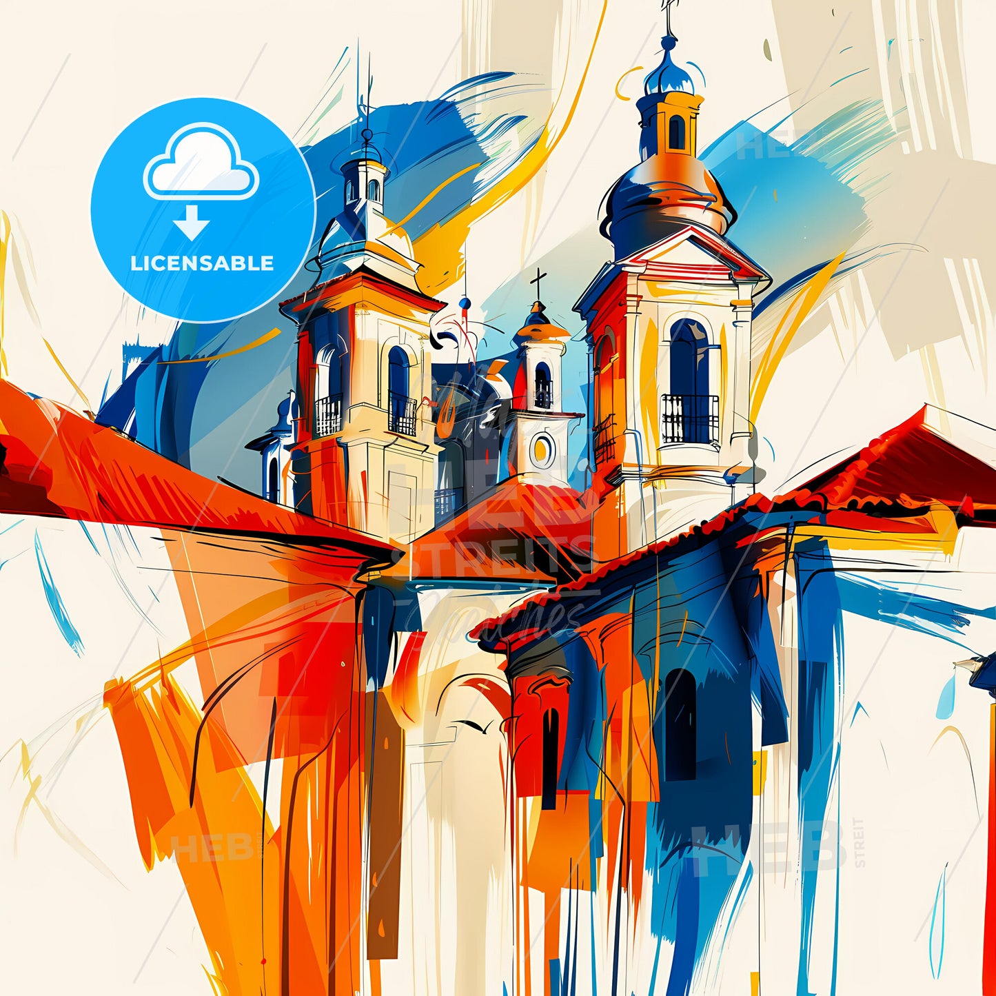 Vibrant Serra, Brazil - A Painting Of A Building With A Steeple