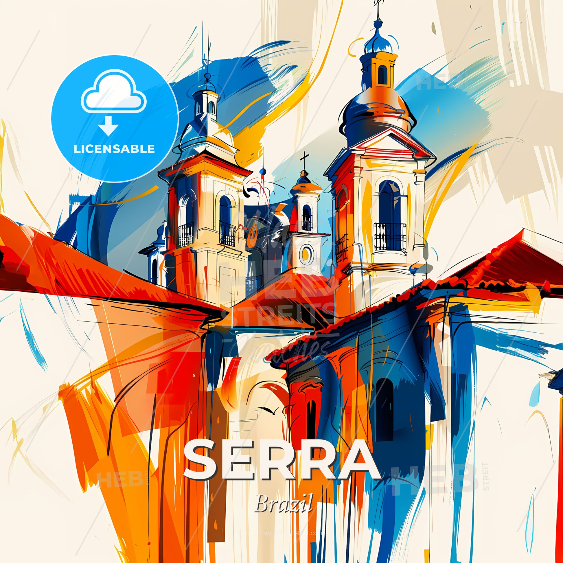 Vibrant Serra, Brazil - A Painting Of A Building With A Steeple - Square format print template