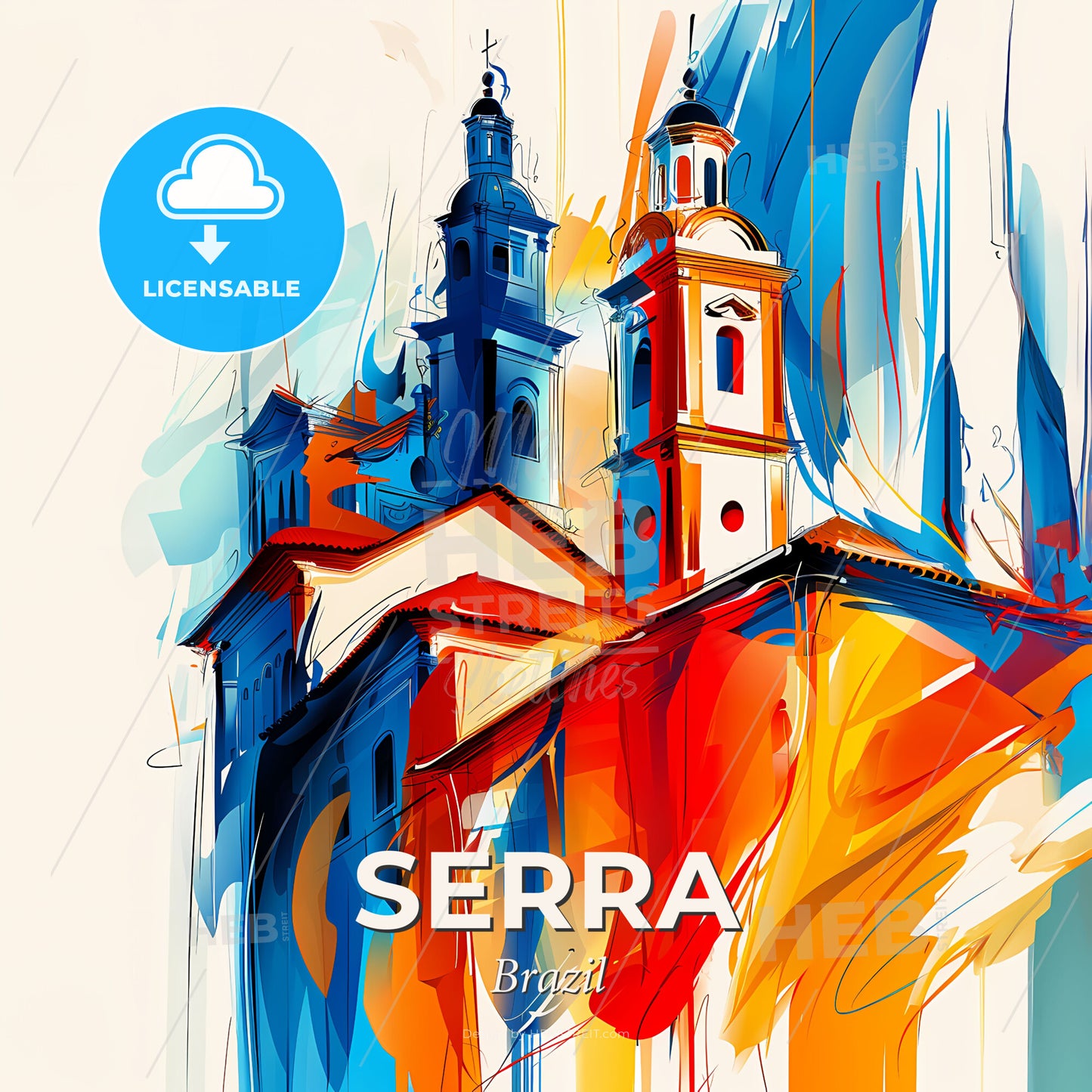 Vibrant Serra, Brazil - A Painting Of A Building With Towers - Square format print template